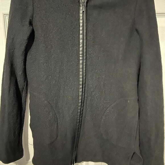 Boiled Wool Coat With Faux Leather Trim - Picture 8 of 11